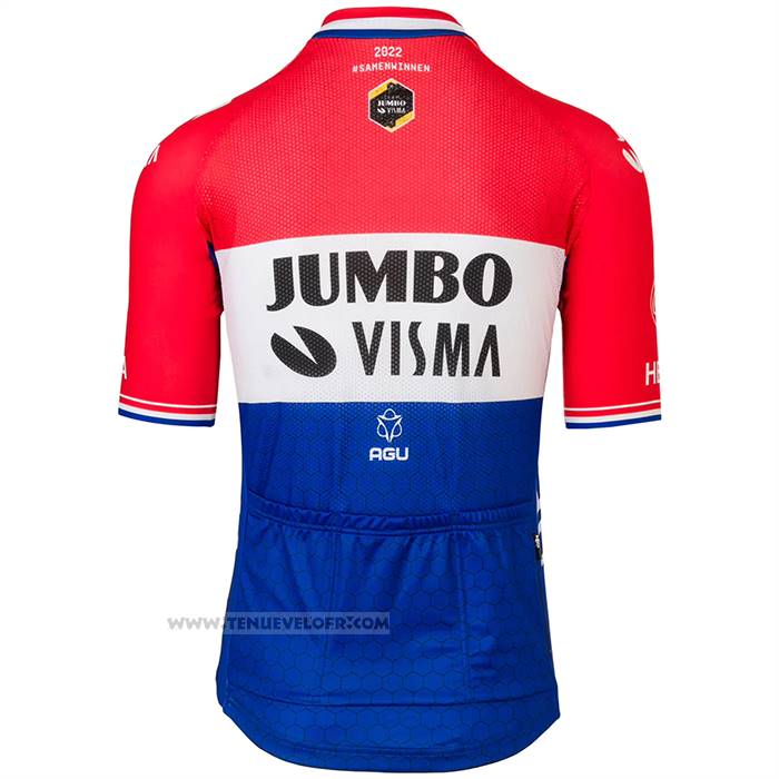 2022 Maillot Cyclisme Jumbo Visma Rouge Blanc Bleu Manches Courtes Et Cuissard